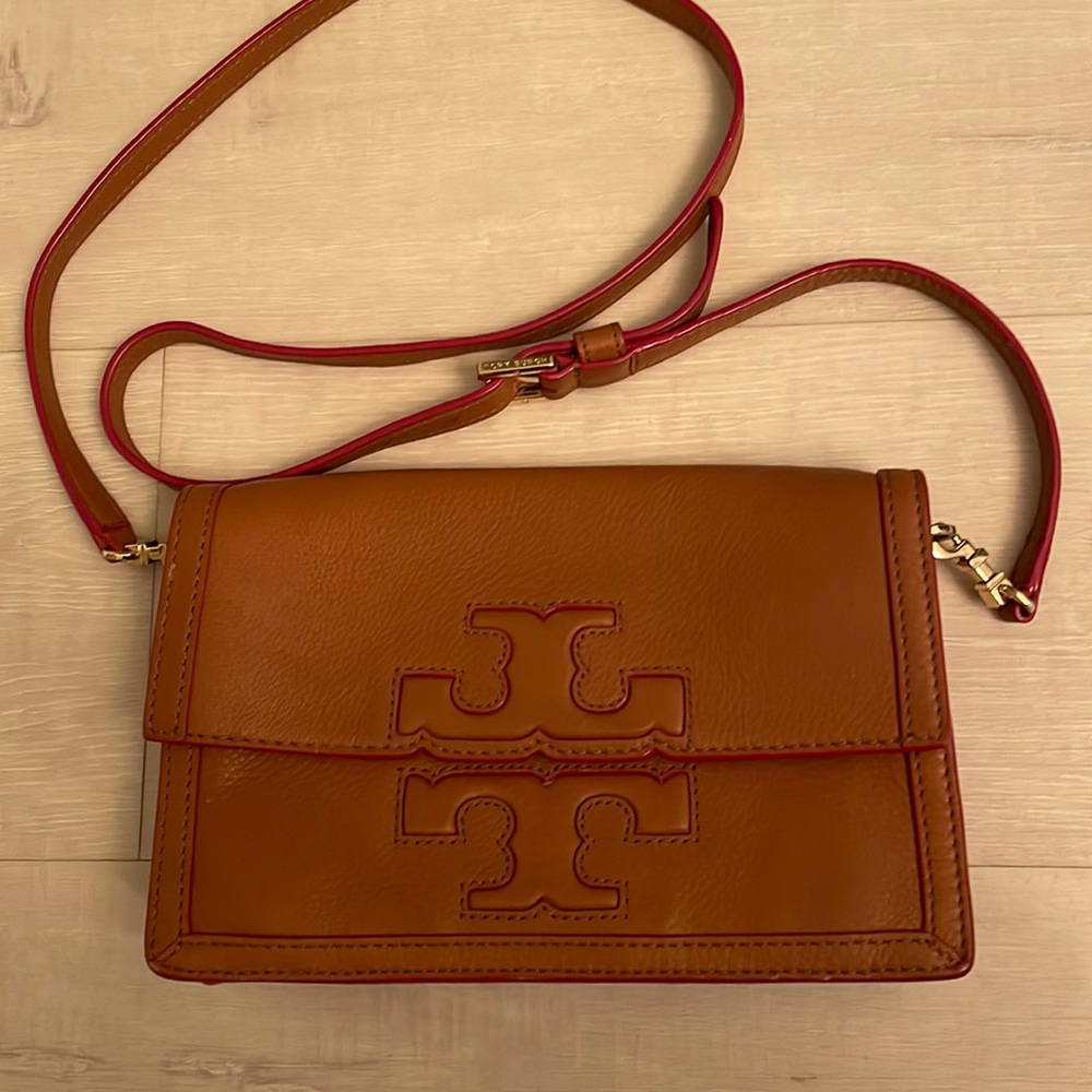 Tory Burch Camel and Hot Pink side purse
